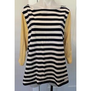 TALBOTS Womens Knit TOP 3/4 Sleeve BLUE White Yellow STRIPE Size 2X